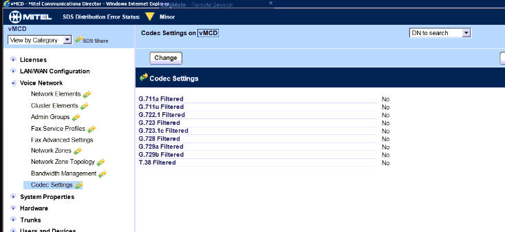 Mitel Codec Settings